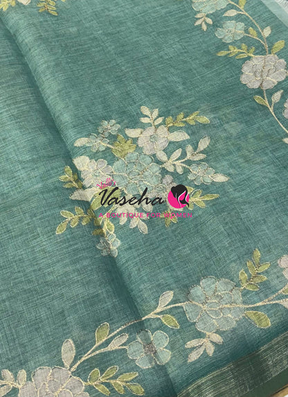 Linen Tissue Saree - Blue Shade - VVLTS004
