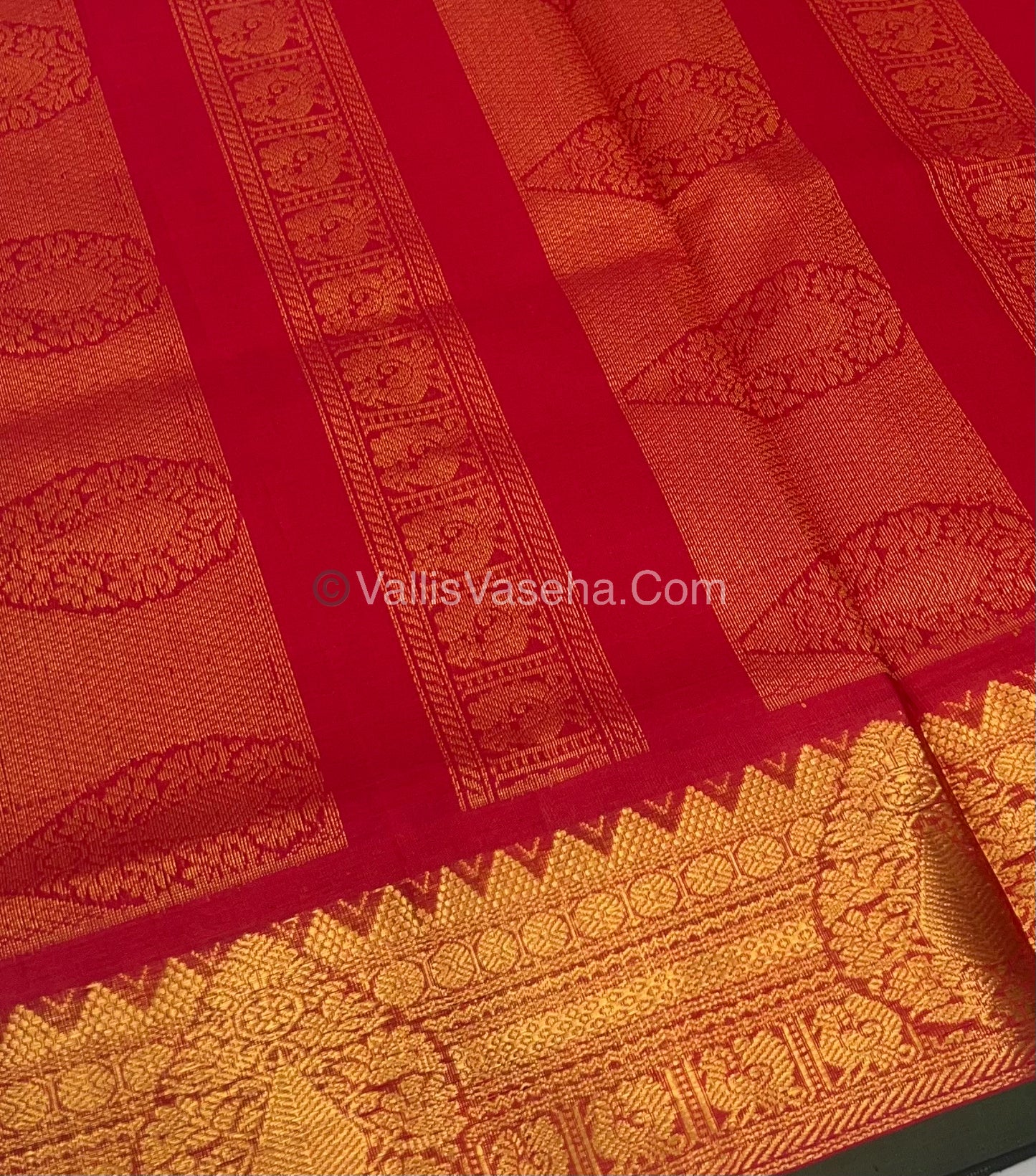 Pure Korvai Silk Cotton Saree - Orange with Red - VVKSC019