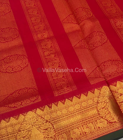 Pure Korvai Silk Cotton Saree - Orange with Red - VVKSC019