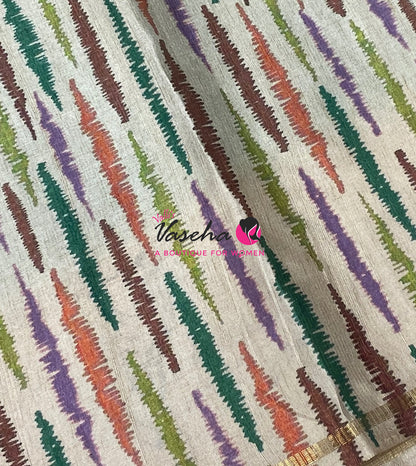 Semi Matka Tussar Saree - Pichwai Design - VVSMT003