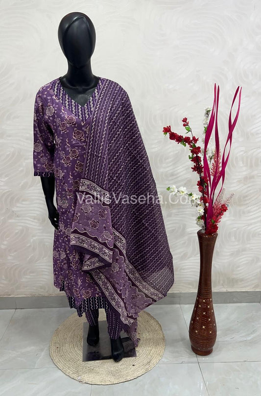 Ready Made - Anarkali - Salwar, Kameez & Duppatta(3pc)- Printed Cotton - VVAS005