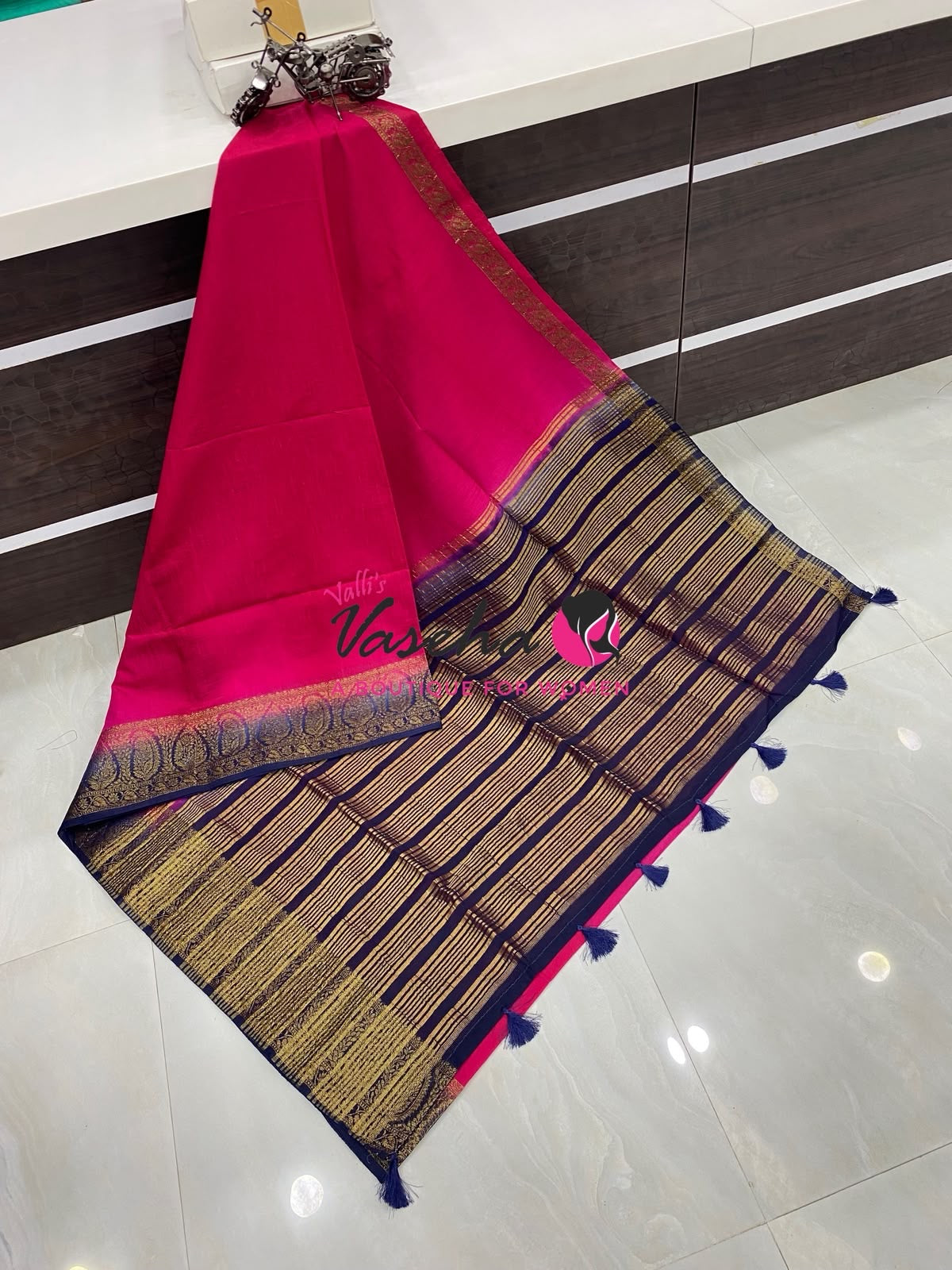 Semi Jute Silk Saree - Pink With Blue Shade - VVSJS001