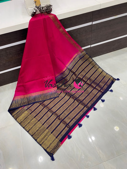 Semi Jute Silk Saree - Pink With Blue Shade - VVSJS001