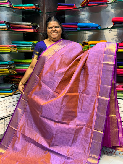 Pure Silk Cotton Saree - Double tone Onion Pink and Purple - Lakshadeepam Design - VVPLD001