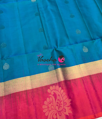 Pure Soft Silk Saree - Blue & Peachish Pink - VVPSS121