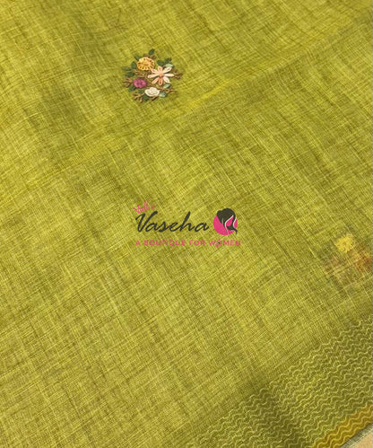 French Knot - Linen Tissue Saree - Green Shade - VVLFN017