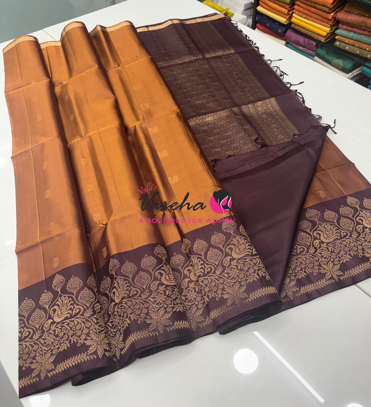 Pure Soft Silk Saree - Rust Orange & Wine Brown - VVPSS119