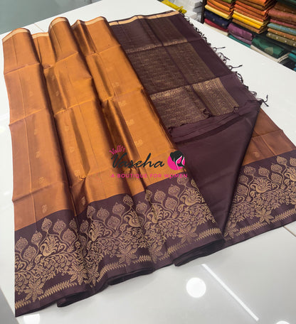 Pure Soft Silk Saree - Rust Orange & Wine Brown - VVPSS119