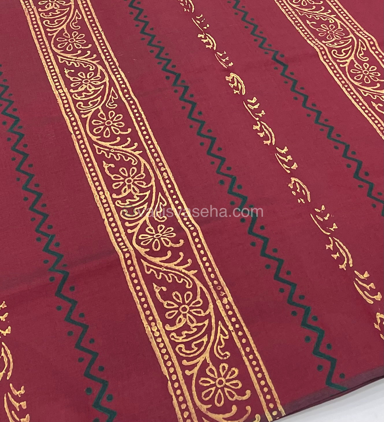 Poly Silk Mixed Printed Cotton - Meroon With Cream - VVPCP002