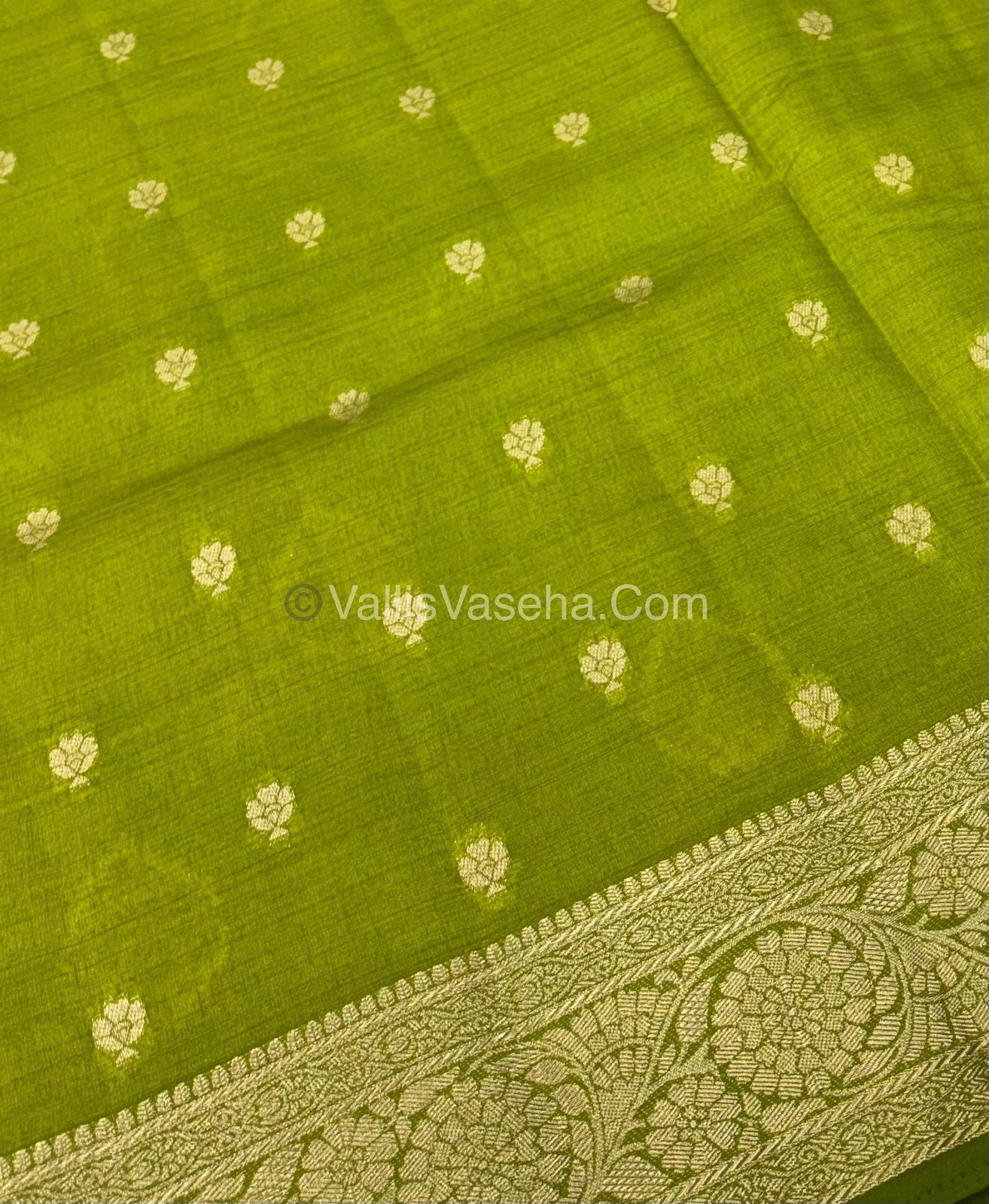 Semi Tussar Silk - Grand Pallu  - Pista Green Shade - VVSTS029