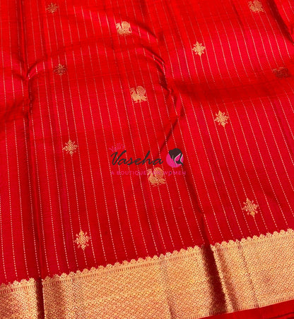 Pure Kanchipuram Silk Saree - Vairavoosi Design  - Orangish Red Combo - VVPS014