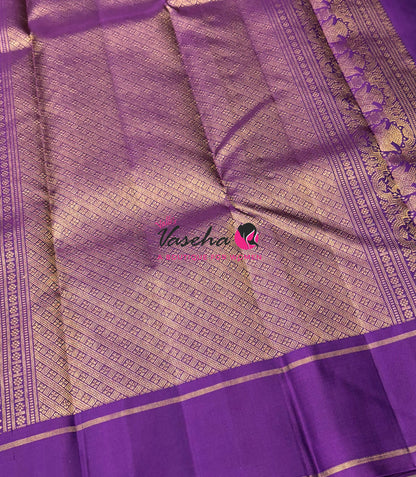Pure Kanchipuram Silk Saree - Vairavoosi Design  - Light Lavender With Purple - VVPS059