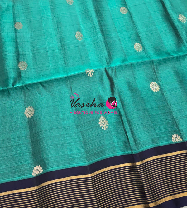 Half Mixed  Soft Silk Saree - (1.75 warp) Ramar Greenish Blue & Navy Blue - VVPSS090