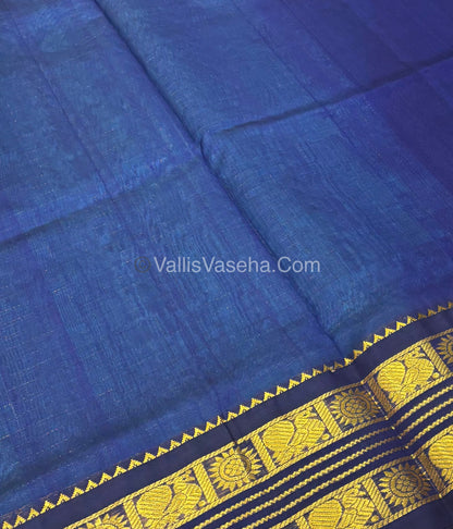 Pure Korvai Silk Cotton - Retta Petta Border - Blue With Navy Blue Combo - VVKSC010