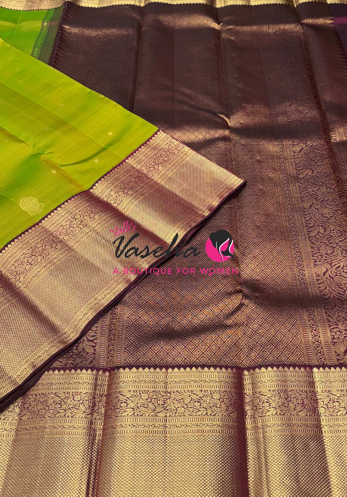 Pure Vintage Korvai Kanchipuram Silk Saree - Green With Maroon - VVPS102