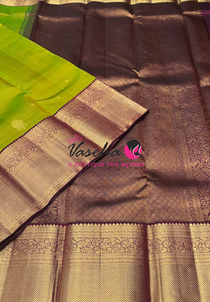 Pure Vintage Korvai Kanchipuram Silk Saree - Green With Maroon - VVPS102