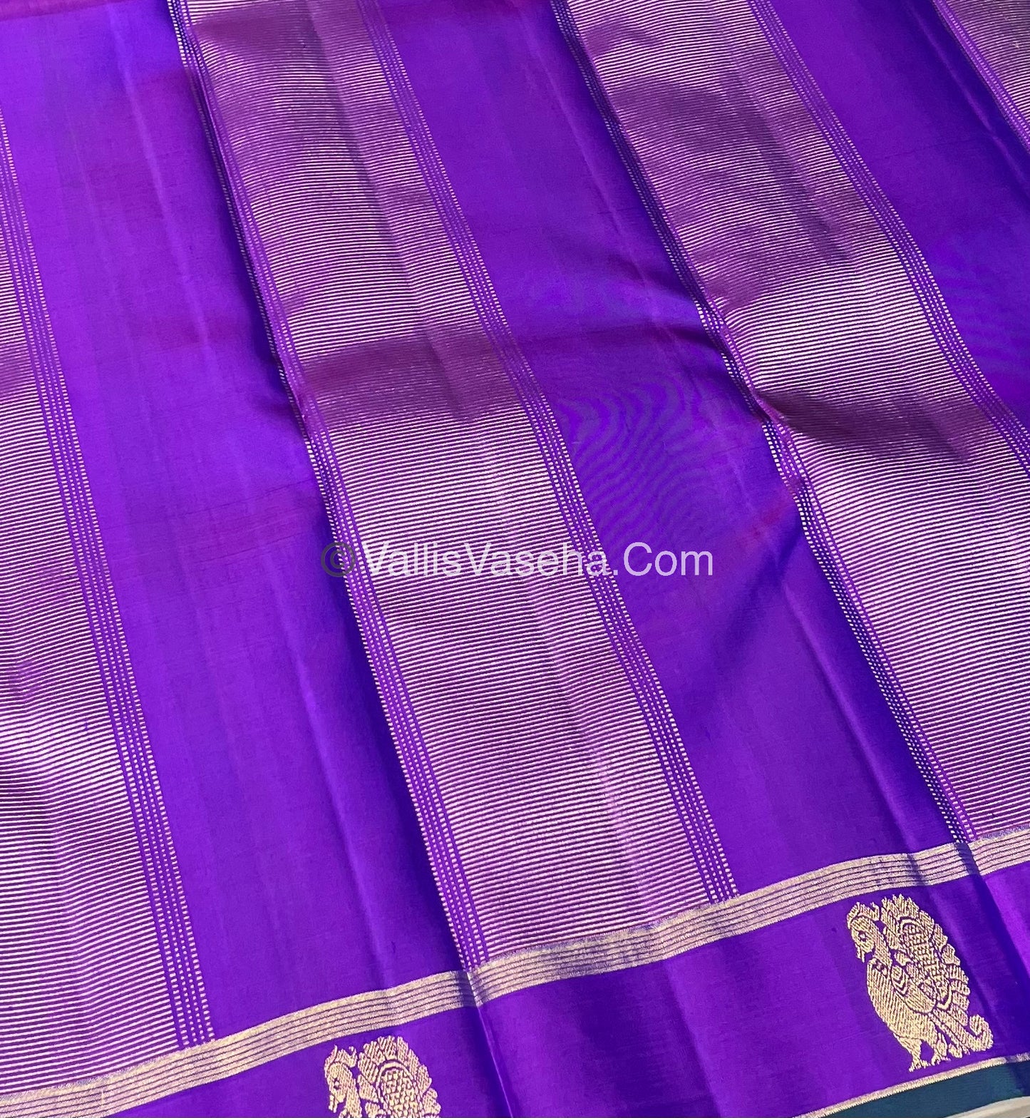 Pure Kanchipuram Silk Saree - Peacock Blue With Purple Shade  - VVPS022