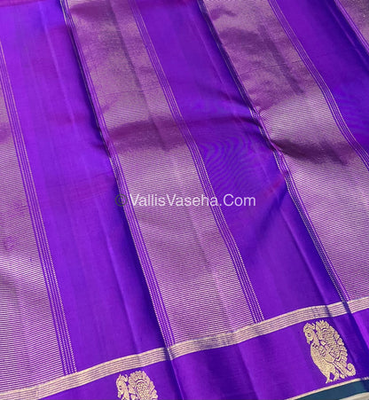 Pure Kanchipuram Silk Saree - Peacock Blue With Purple Shade  - VVPS022