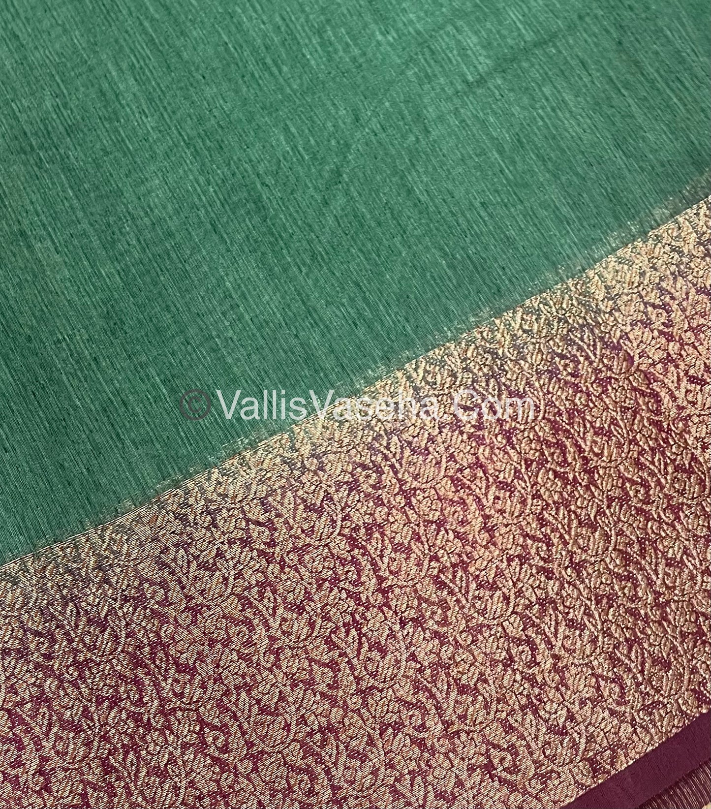 Bamboo Silk Saree -  Hunter Green with  Wine Shade - VVBSS010