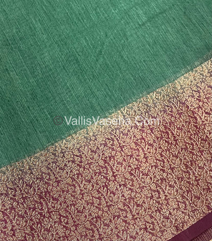 Bamboo Silk Saree -  Hunter Green with  Wine Shade - VVBSS010