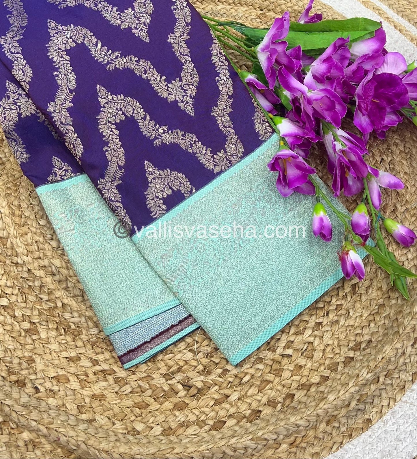Semi Kanchi Silk -  Violetish Purple & Bluish Green Shade  - VVSKS004