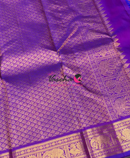 Pure Kanchipuram Silk Saree - Peach & Purple Combo - VVPS025