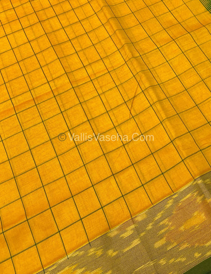 Semi Silk Cotton Saree - Yellow & Green - VVSSC001