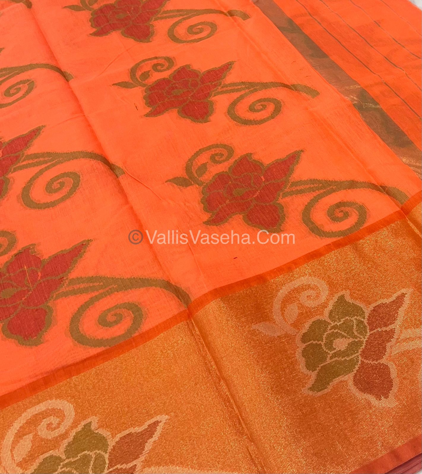 Banarasi Pochampally Weaving Semi Soft Cotton Saree - light Pink with Orange - VVBPS001