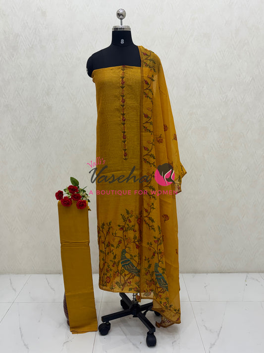Unstitched Chanderi Mixed Cotton Material | Yellow Shade | VVUSM077