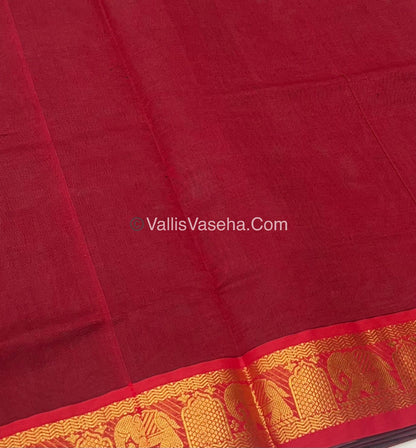Semi Silk Cotton Saree - Ramar Green With Reddish Maroon Shade - VVSSC007