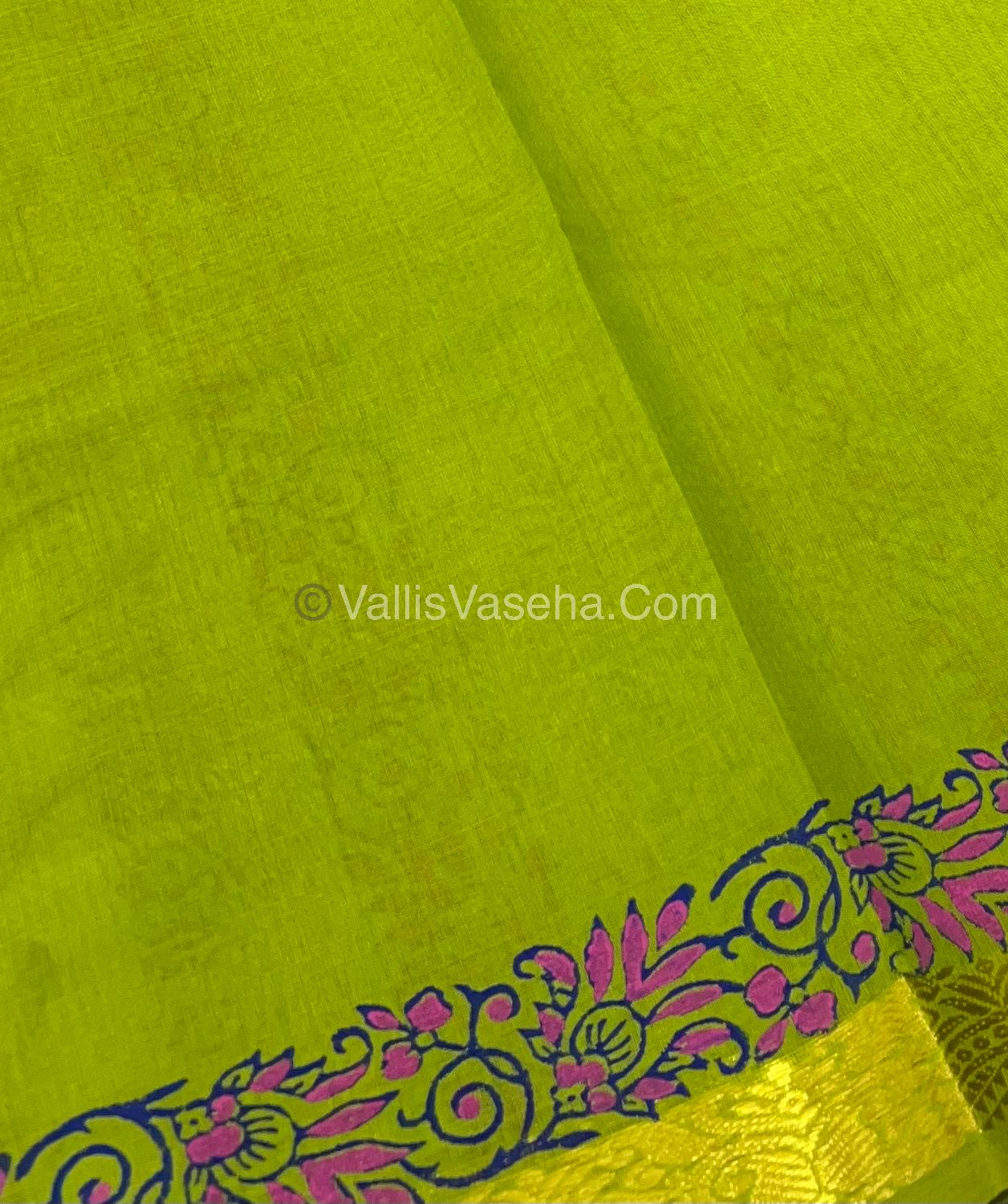 Pure Printed Silk Cotton Sarees - Blue with Green - VVPSC003