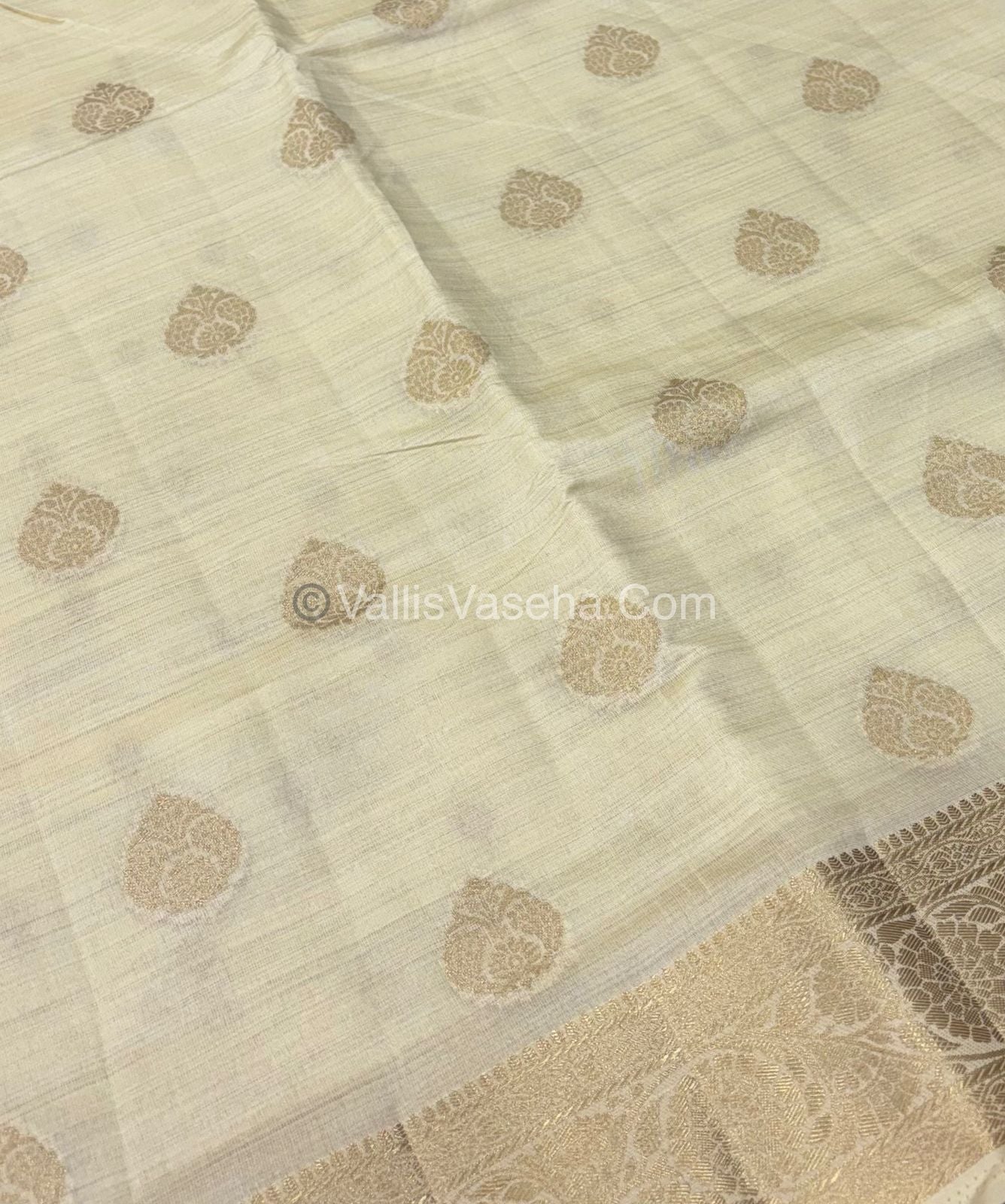 Semi Tussar Silk - Grand Pallu  - Cream Shade - VVSTS029