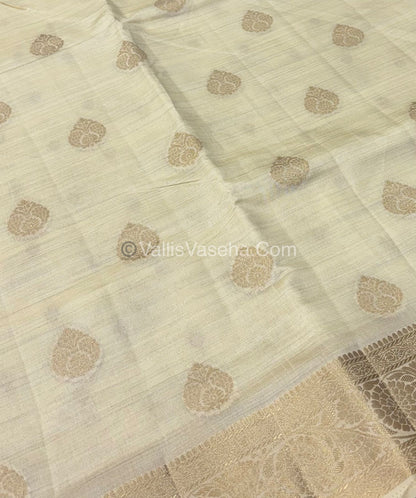 Semi Tussar Silk - Grand Pallu  - Cream Shade - VVSTS029