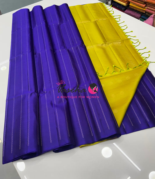 Pure Soft Silk Saree - Border Less  - Violet & Lemon Green Combo - VVPSS066