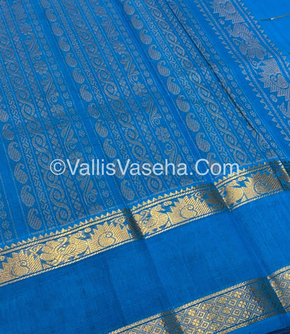 Pure Silk Cotton Saree - Brown with Blue- VVPSC012