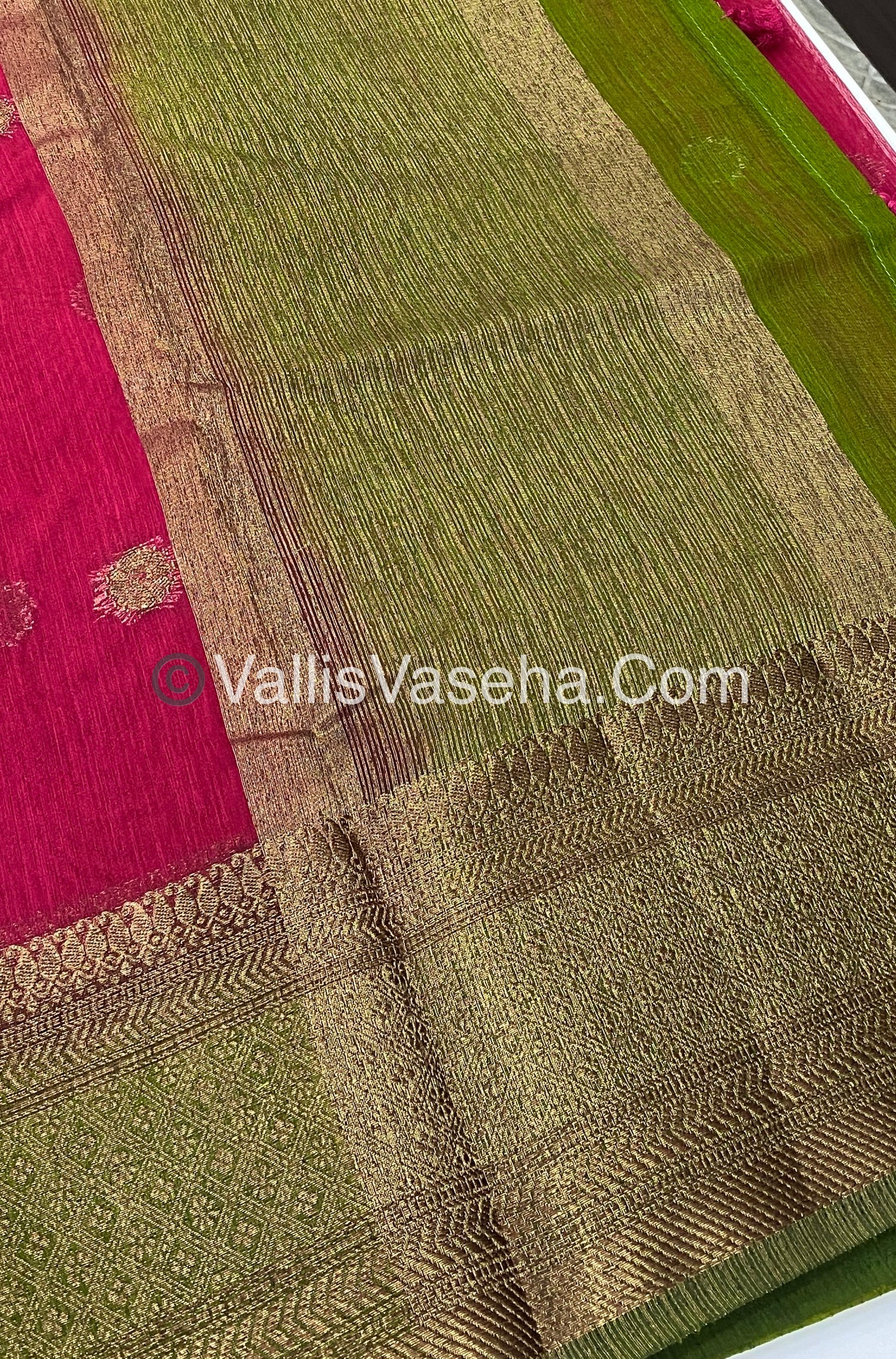 Bamboo Silk Saree  - Pink with Green Shade - VVBSS001