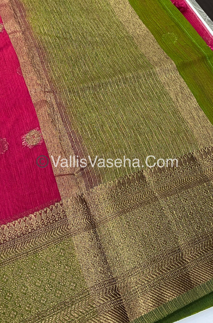 Bamboo Silk Saree  - Pink with Green Shade - VVBSS001