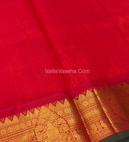 Pure Korvai Silk Cotton Saree - Orange with Red - VVKSC019