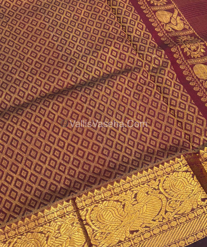 Pure Silk Cotton Saree - Vairavoosi checks - Mayil & Chakkaram - Maroon Shade - VVMCV001