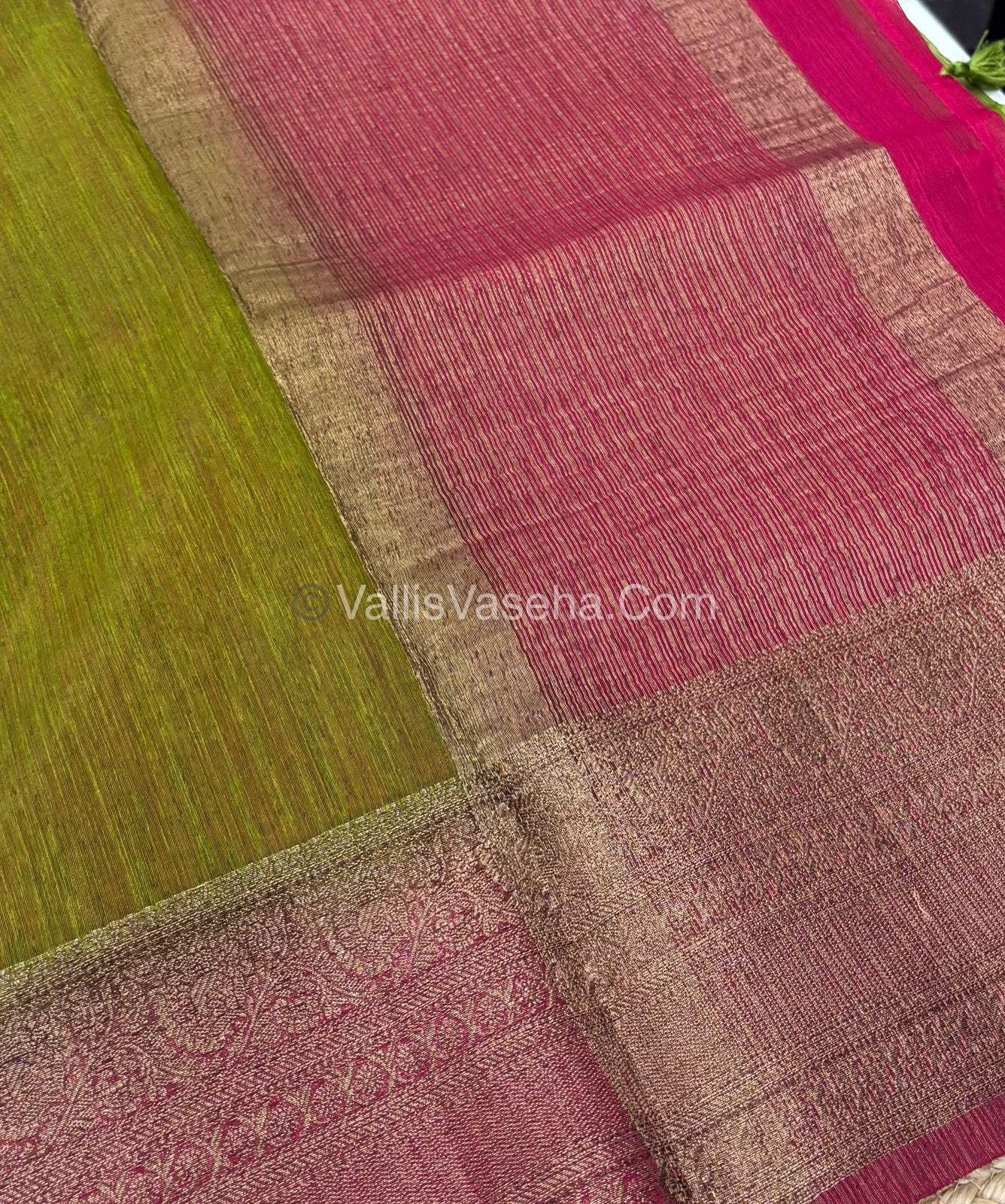 Bamboo Silk Saree - Green with Pink Shade - VVBSS009