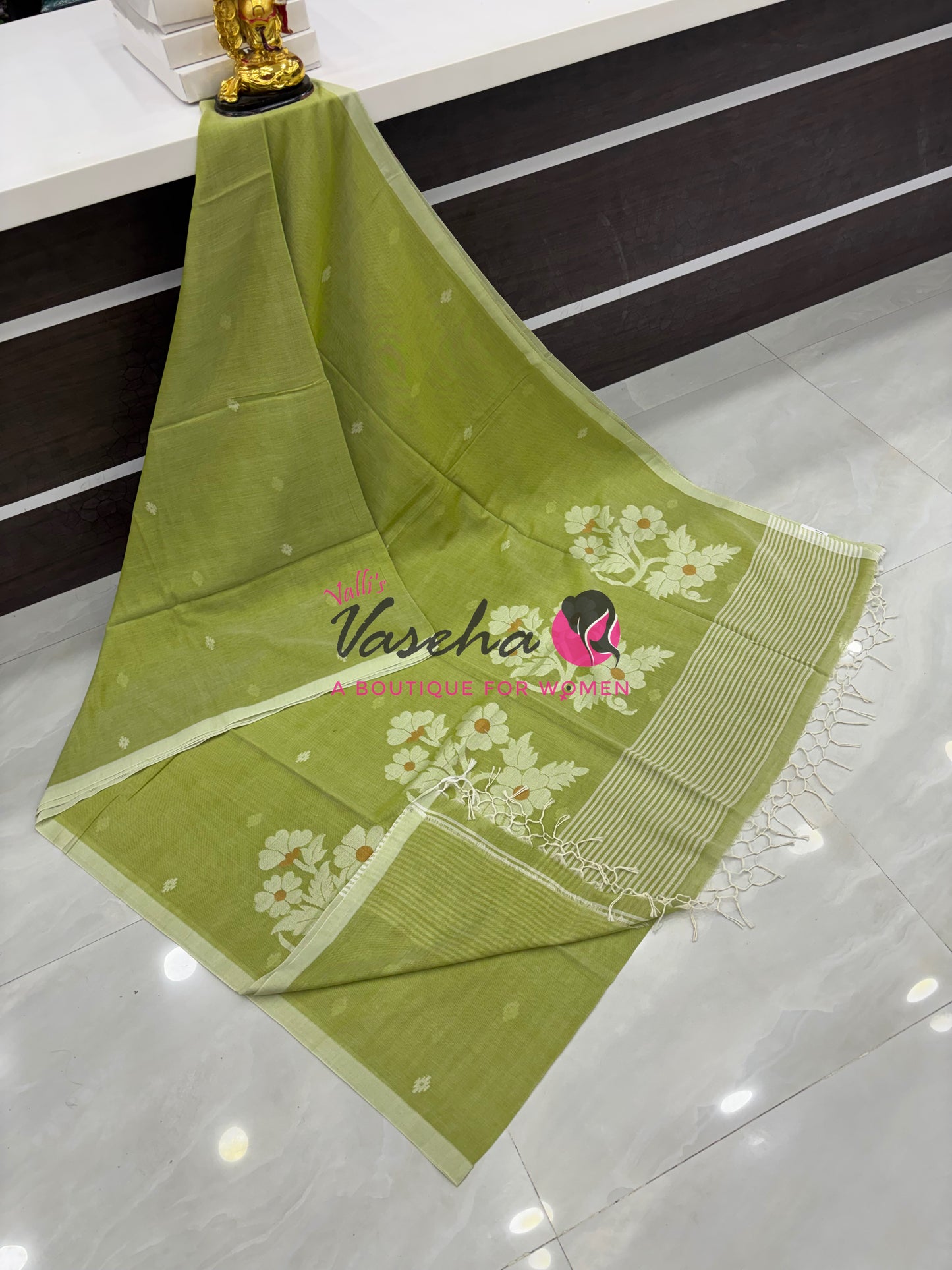 Bengal Kaddhi Cotton Saree | VVBKC002 | Green Shade