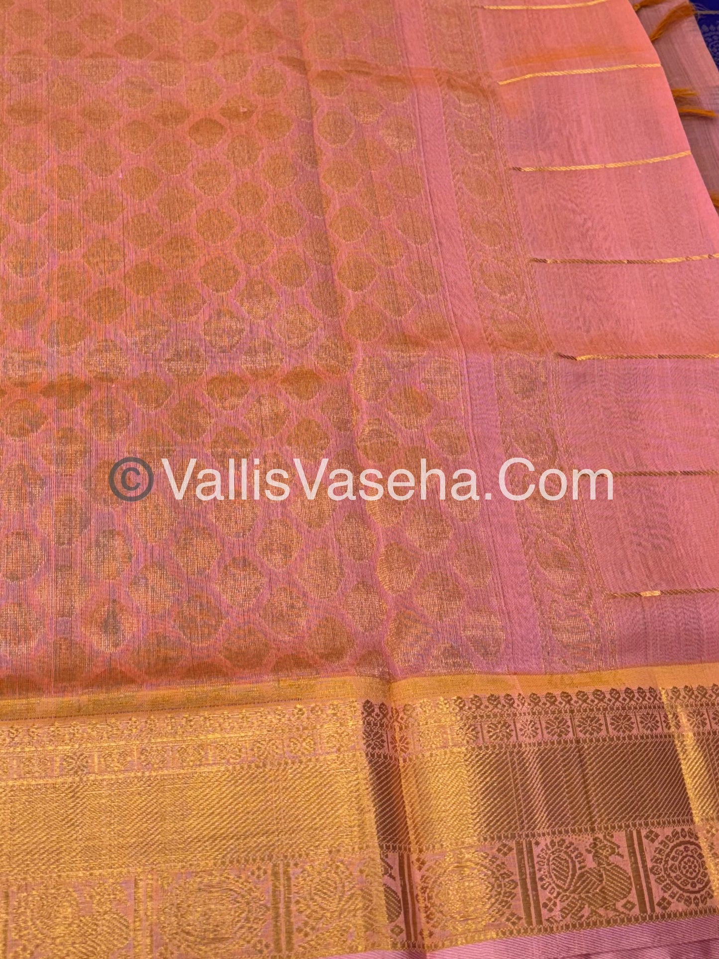 Pure Silk Cotton Saree - Mayil & Chakkaram Design - Shade of  Blue With Pinkish Peach Shade - VVMC001