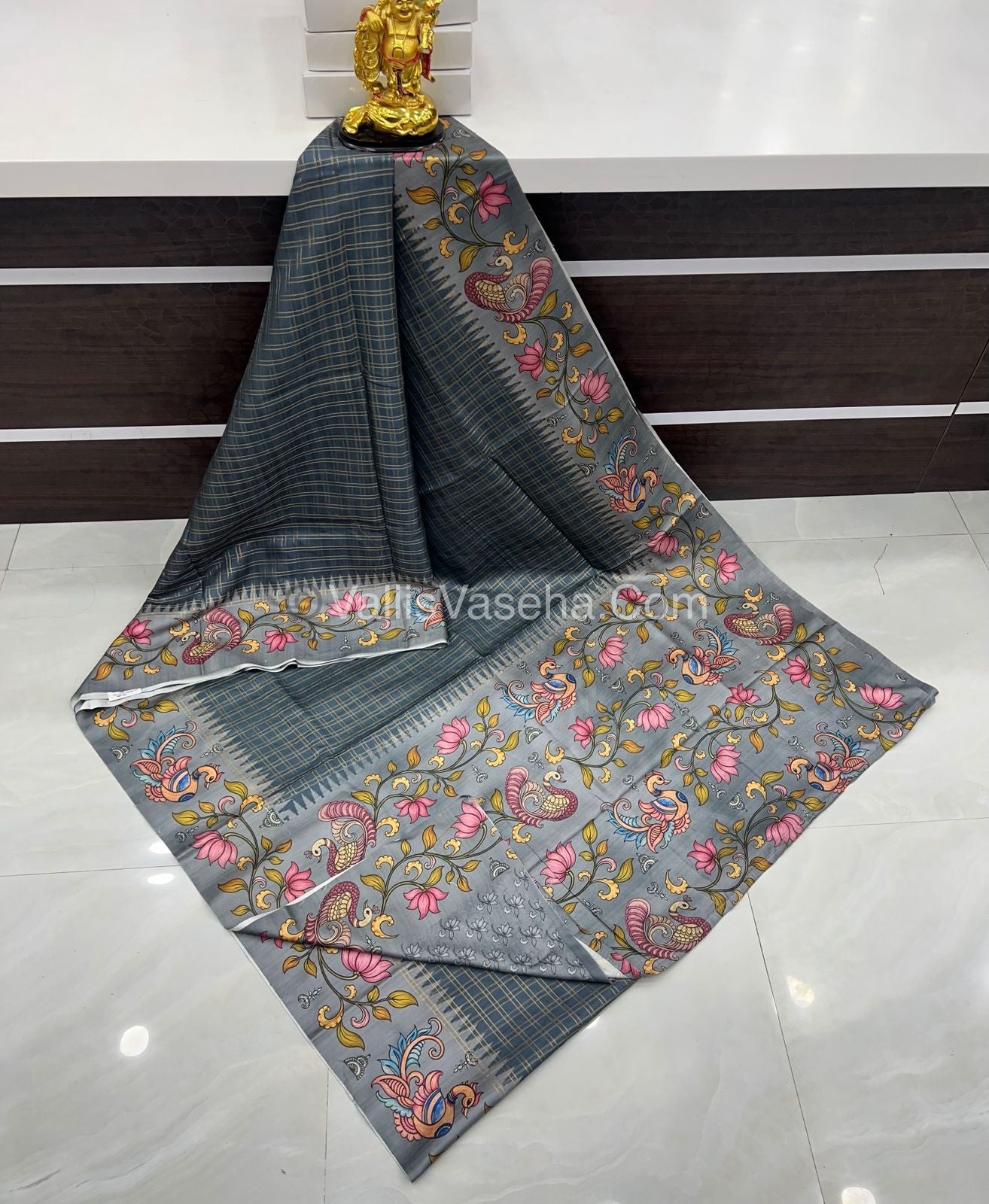 Semi Tussar Silk - Grey With Grey Shade  - VVSTS040