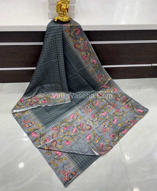 Semi Tussar Silk - Grey With Grey Shade  - VVSTS040
