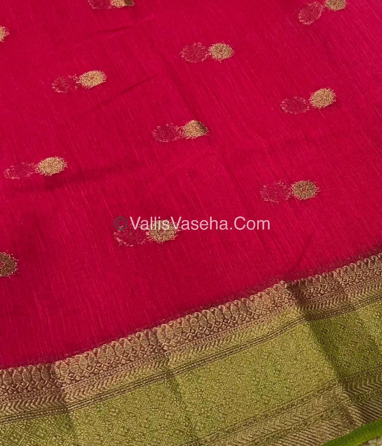 Bamboo Silk Saree  - Dark Pinkish Red  with Green Shade - VVBSS001