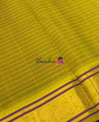 Pure Silk Cotton Saree - Purple With Yellow  - Lakshadeepam Design - VVPLD001