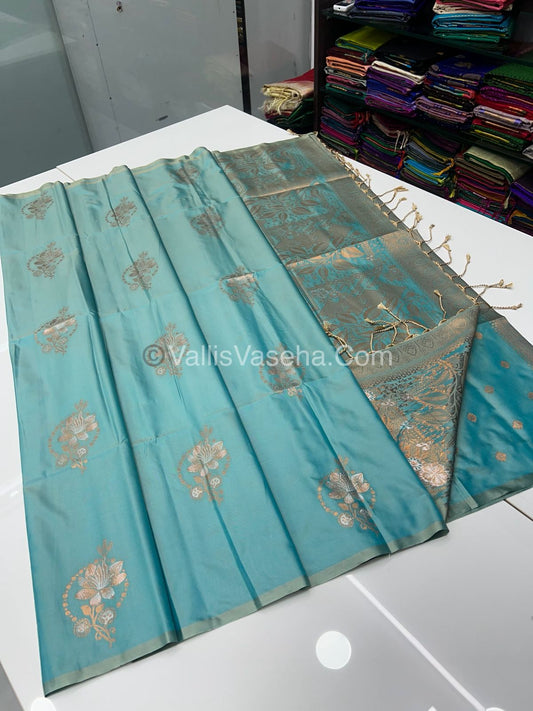 Semi Soft Silk - Border less - Sea Blue Shade -VVSSS007