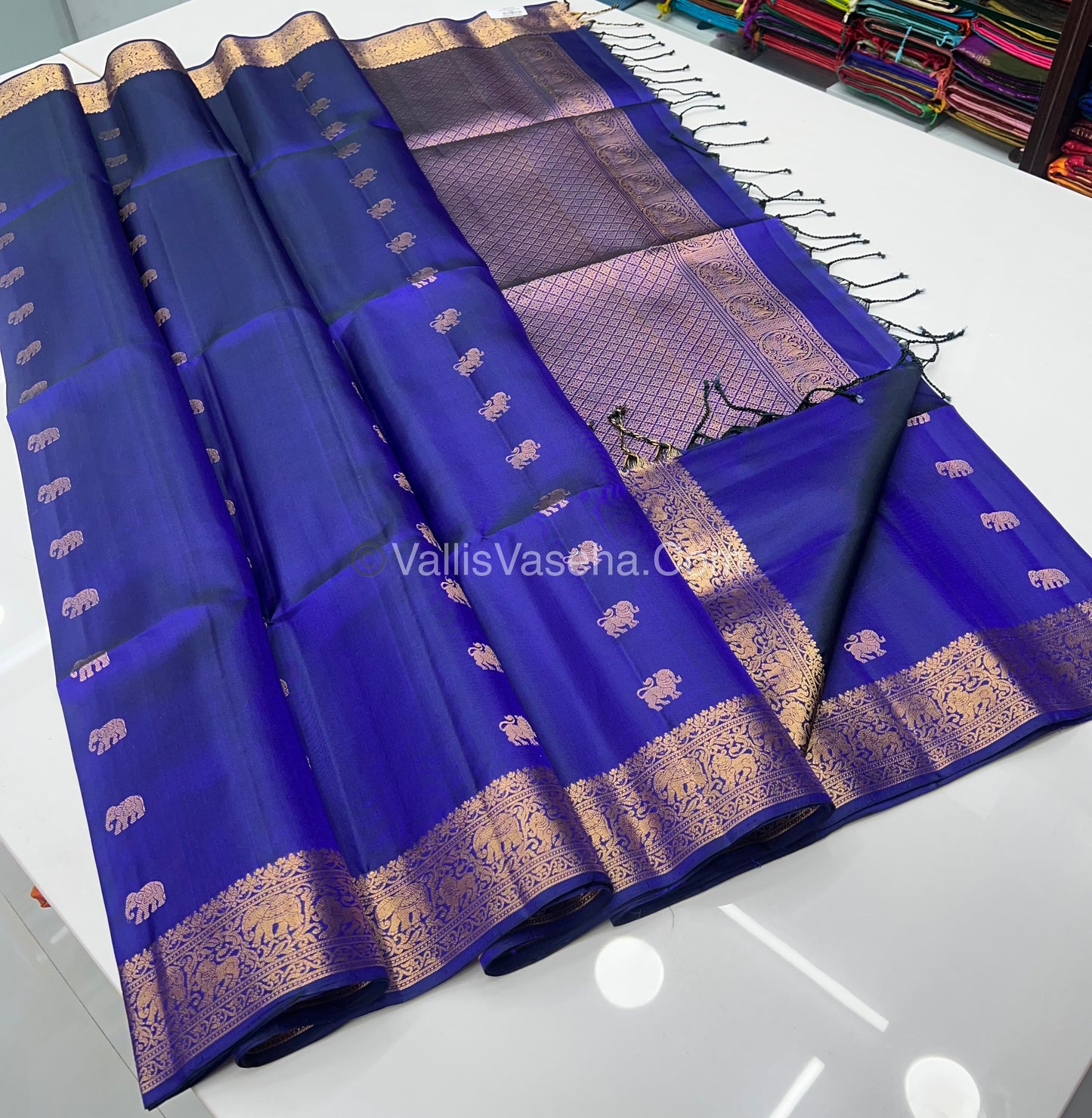 Pure Soft Silk Saree - Kanchi Border - Royal Blue Shade - VVPSS046