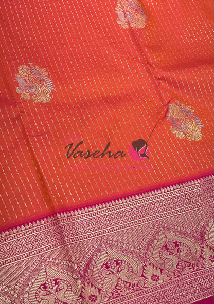 Semi Soft Silk - Orange With Pink- VVSSS036