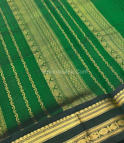 Pure Korvai Silk Cotton - Podi Kattam - Retta Petta Border - Yellow & White with Green - VVKSC003